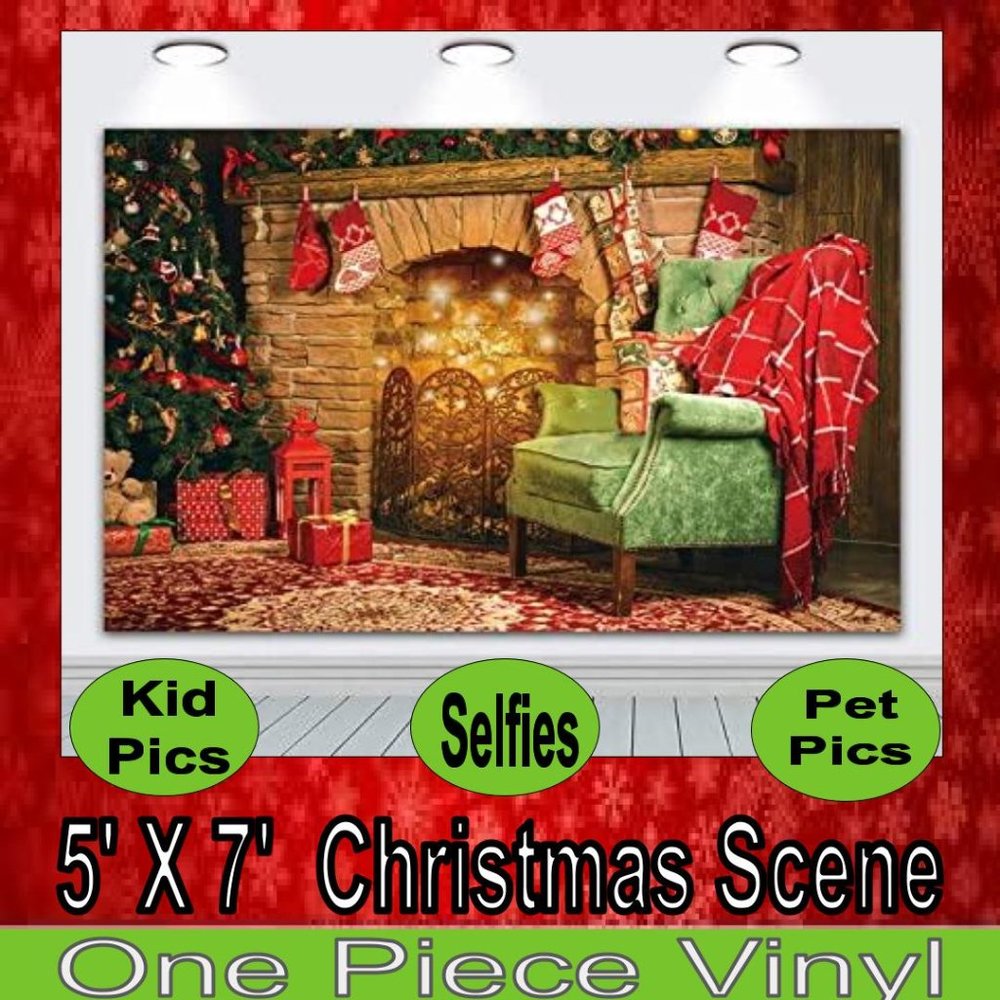 WREN 7X5 Christmas Fireplace Scene Printed Vinyl